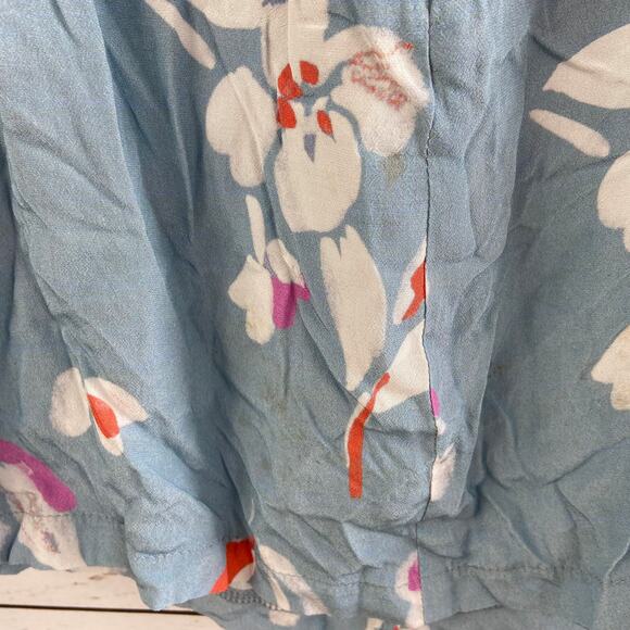 Olivaceous S Blue Boho Floral Milkmaid Button Ruched Short Cap Sleeve Mini Dress - Picture 12 of 12